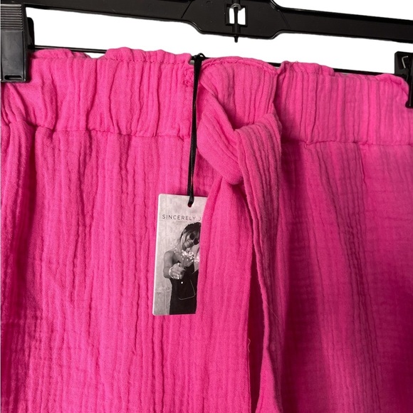 NWT Sincerely Jules pink textured wide leg high rise cropped pants size  large - Picture 6 of 13